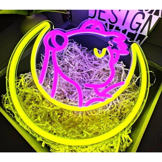 Lovely Bright Pink/Yellow Sailor Moon LED Night Light Anime Room Wall Decor