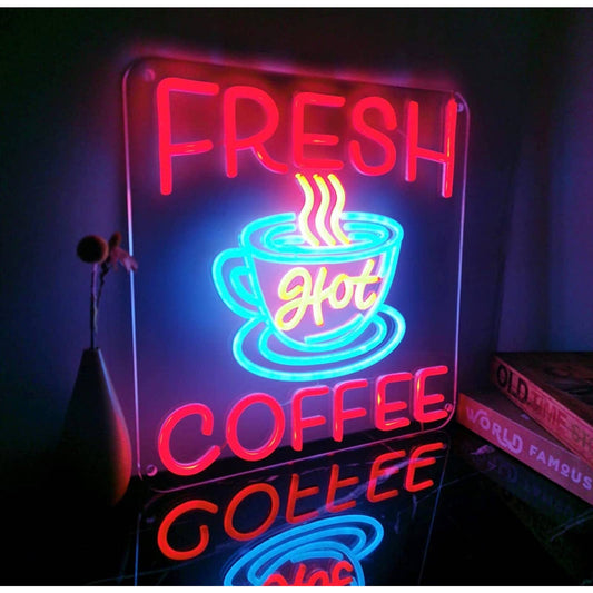 Large Bright Red Fresh Hot Coffee LED Night Light Room Wall Decoration
