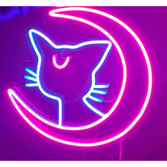 Lovely Blue / Pink Sailor Moon Luna Kitty Cat LED Night Light Room Anime Decor