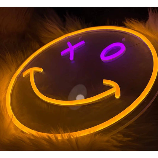 Fun Bright Yellow Pink O X Eye Smiley Face LED Night Light Room Wall Decor