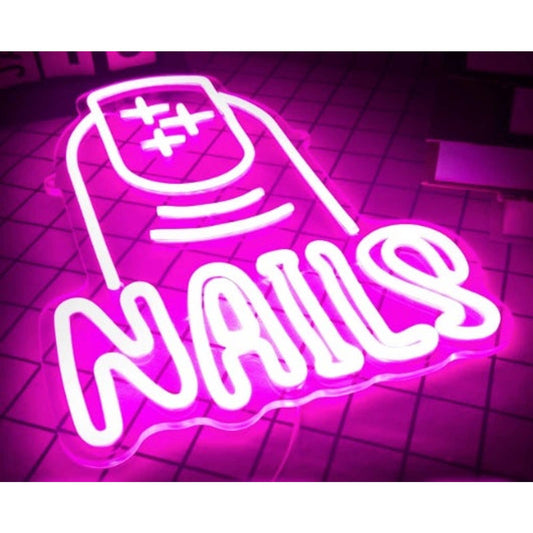 Lovely Vivid Hot Pink Nails Salon Spa LED Night Light Wall Sign Decoration