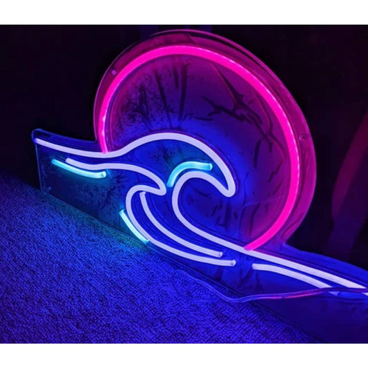 Lovely Bright Pink Moon Ocean Wave LED Night Light Room Wall Decoration