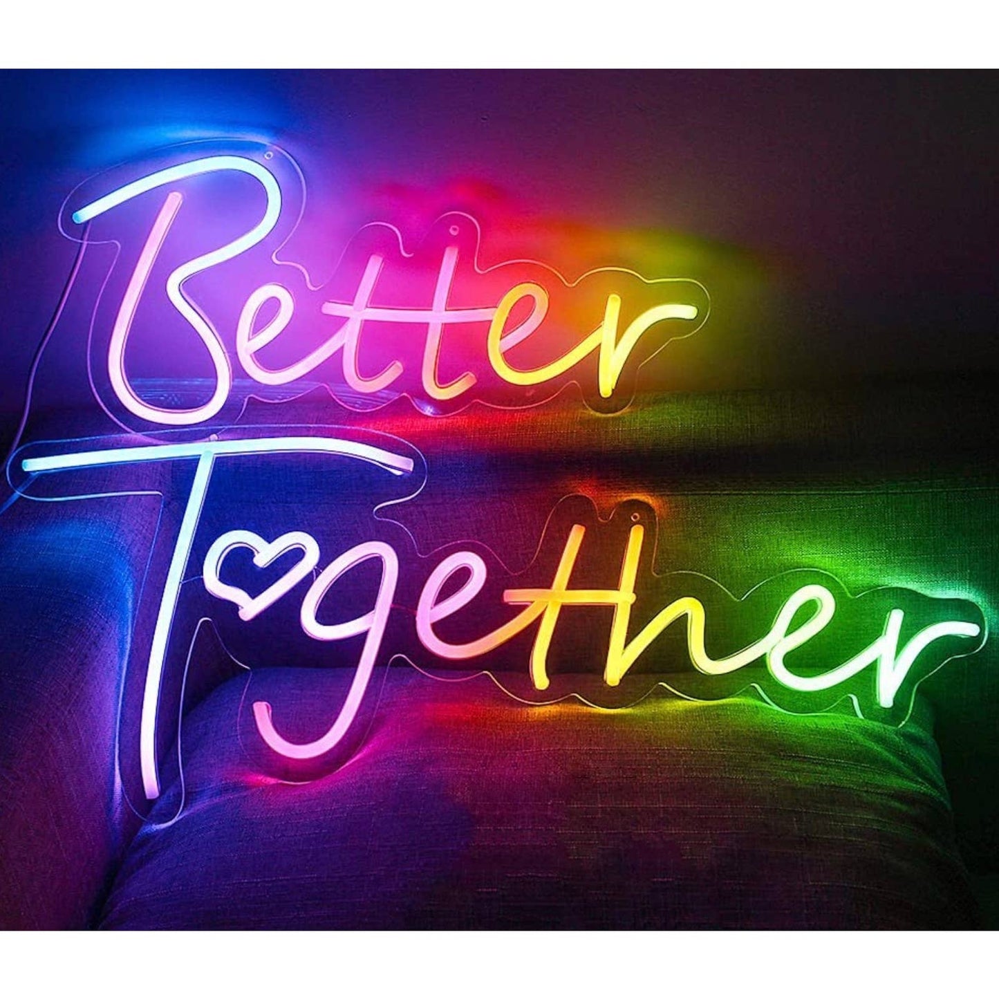 Vivid Bright Better Together Rainbow Heart LED Night Light Room Wall Decoration