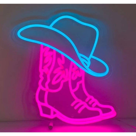Fun Bright Pink Cow Girl / Boy Boots & Hat LEDNight Light Room Wall Decoration