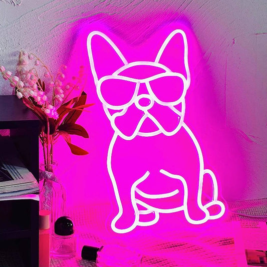 Cute Vivid Bright Cool Pink French Bulldog Frenchie w/ Shades LED Light  Decor
