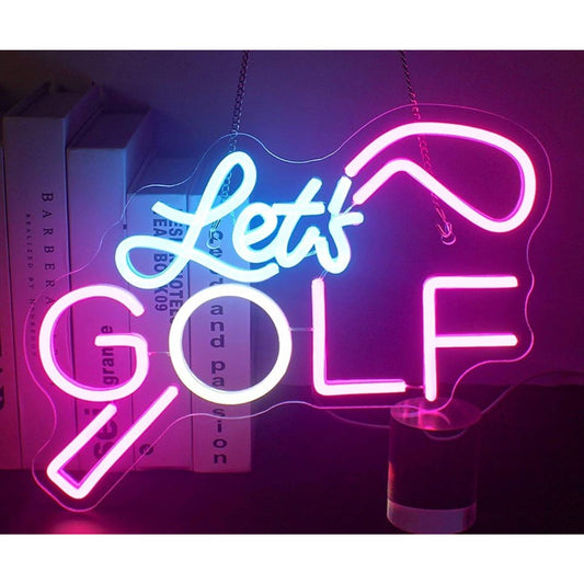 Fun Vivid Bright Pink “Let’s Golf” LED Night Light Room Wall Decor