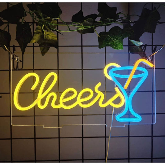 Bright Light Blue & Yellow Cheers Cocktail LED Bar Light Decoration