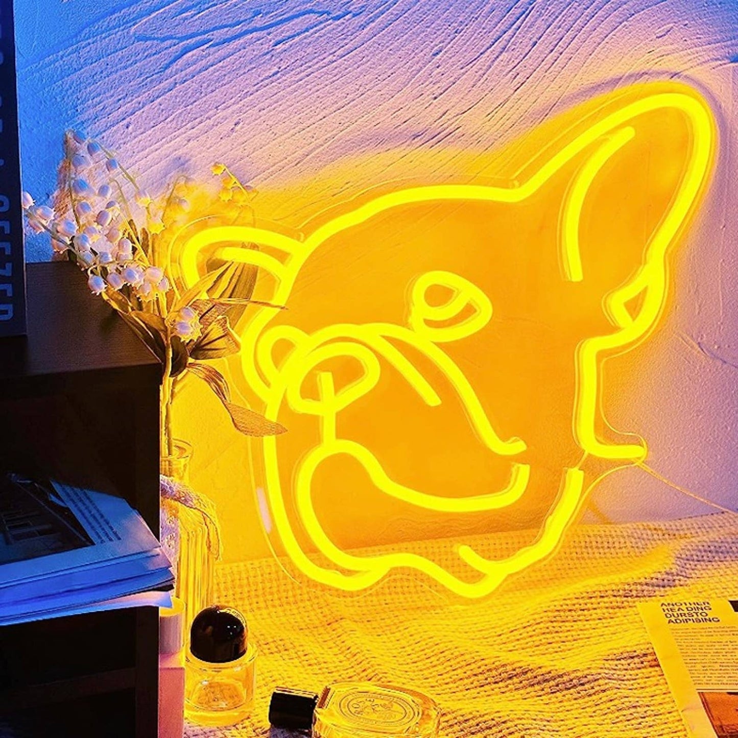 Adorable Cute Bright Yellow French Bulldog Frenchie Puppy LED Light Pet Decor