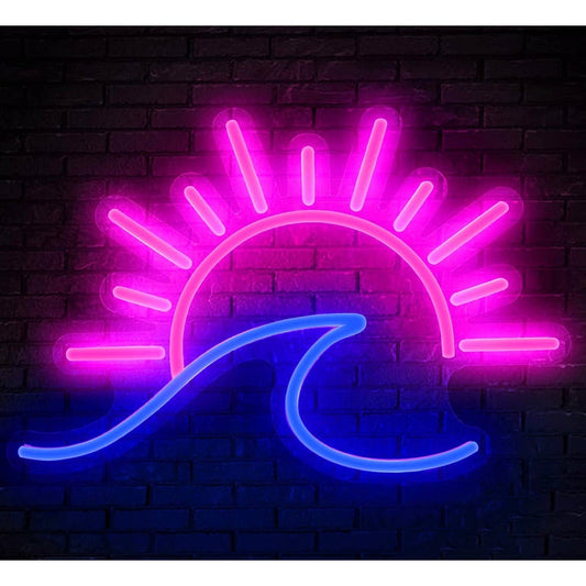 Lovely Pink / Blue Shining Ocean Wave Sunrise LED Night Light Room Wall Decorati