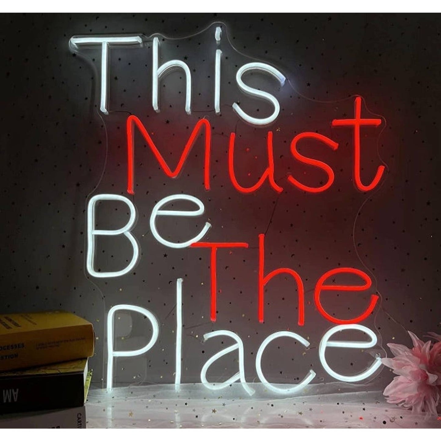Vivid Large Bright Red / White “This Must Be The Place” LED Night Light Room Wal