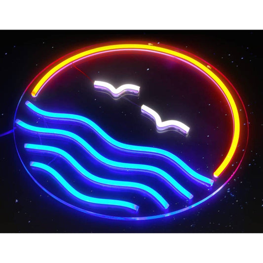 Lovely Vibrant Colorful Sunset Ocean Seagull LED Night Light Room Wall Art Decor