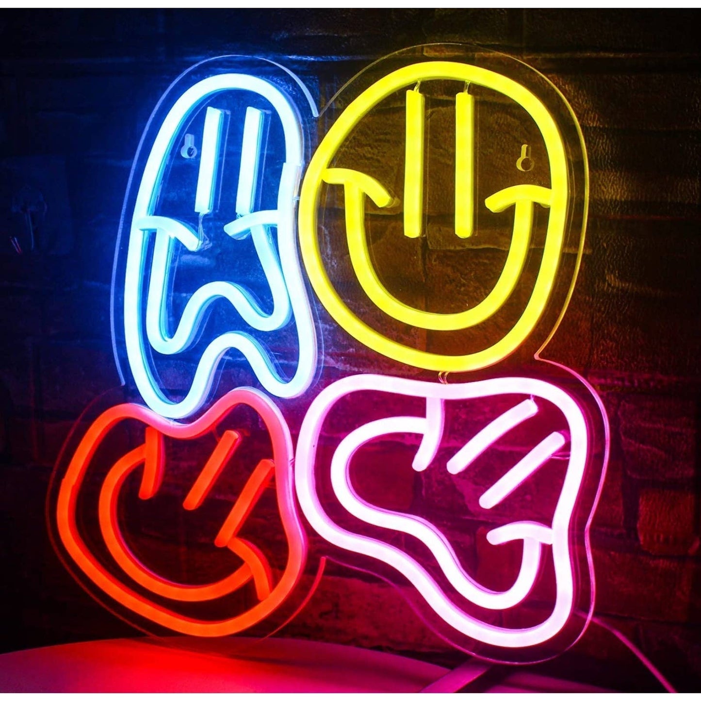 Bright Colorful Squished Smiley Faces LED Night Light Fun Room Wall Decor