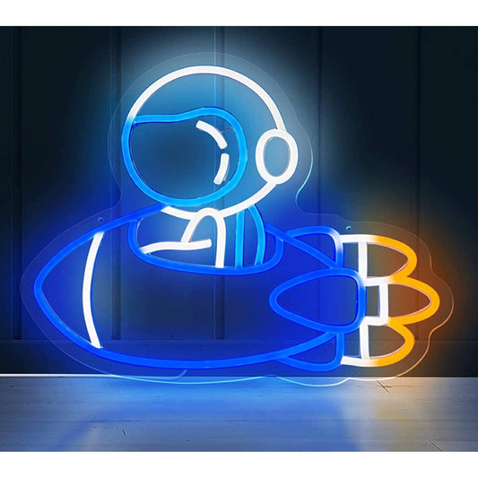 Fun Bright Baby Astronaut in a Space Rocket Ship LED Night Light Room Wall Decor