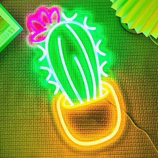 Lovey Vivid Bright Cactus Flower LED Night Light Room Wall Decoration