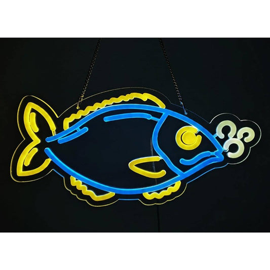 Fun Vivid Bright Blue Fish Blowing Bubbles LED Night Light Room Wall Decor