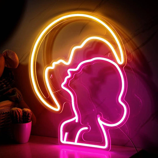 Lovely Bright Moon & Woman LED Night Light Room Wall Decoration