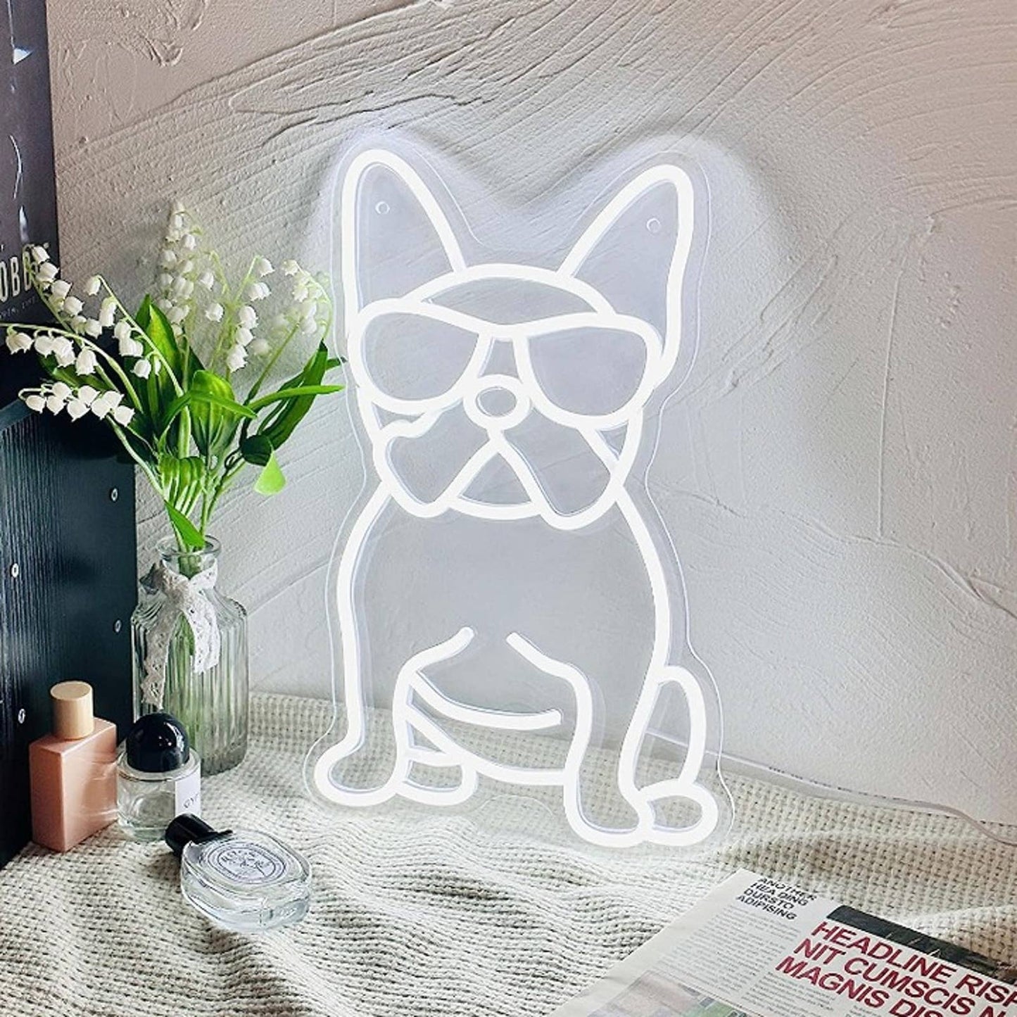 Cute Vivid Bright Cool White French Bulldog Frenchie w/ Shades LED Light  Decor