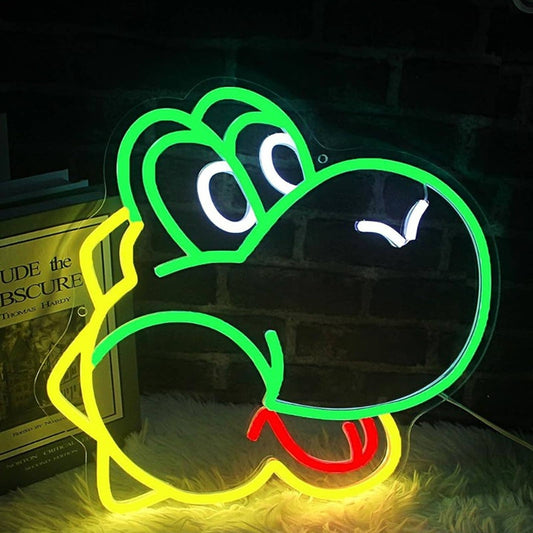 Fun Bright Green / Yellow Yoshi Head Super Mario LED Light Game Room Wall Decor