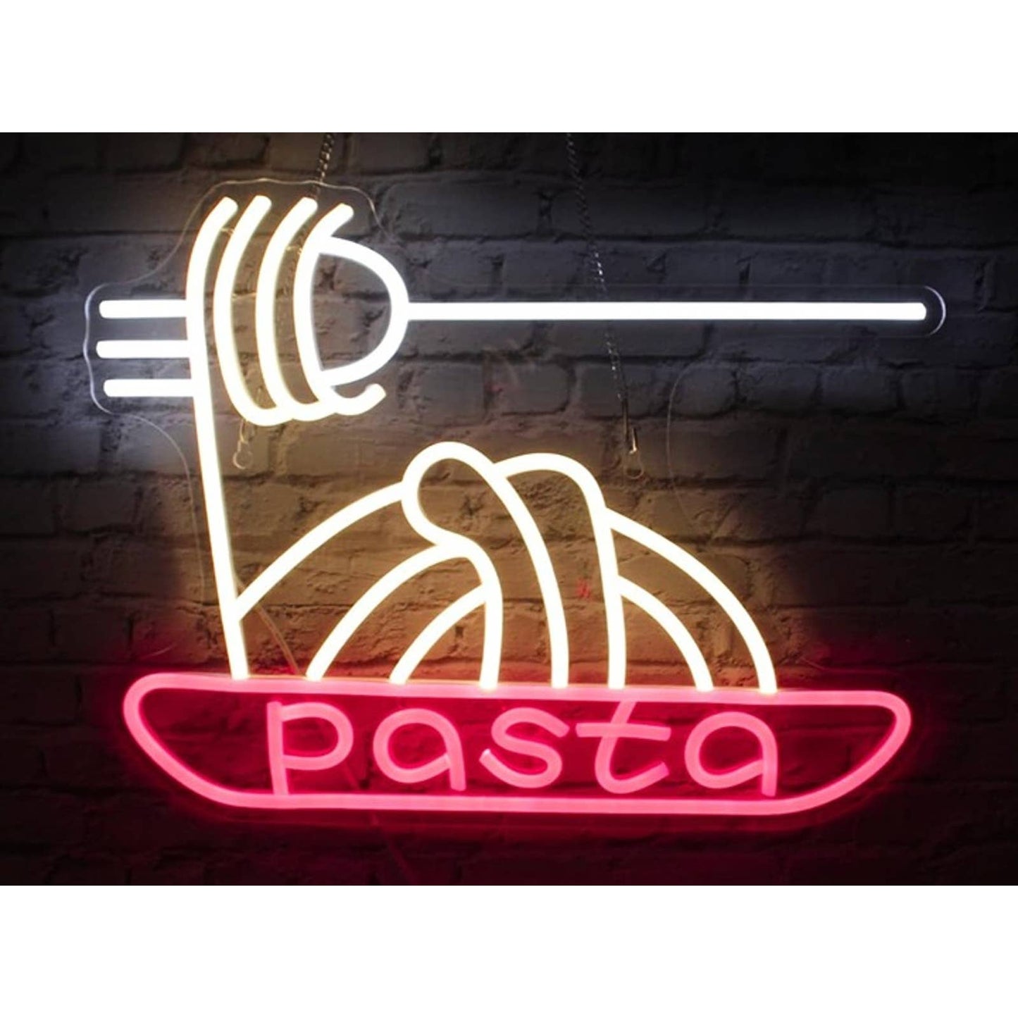 Vivid Bright Tasty Pasta on Red Plate LED Light Italian Restaurant Decor