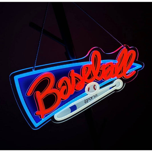 Bright Blue/Red Baseball MLB LED Night Light Sign Sport Decor