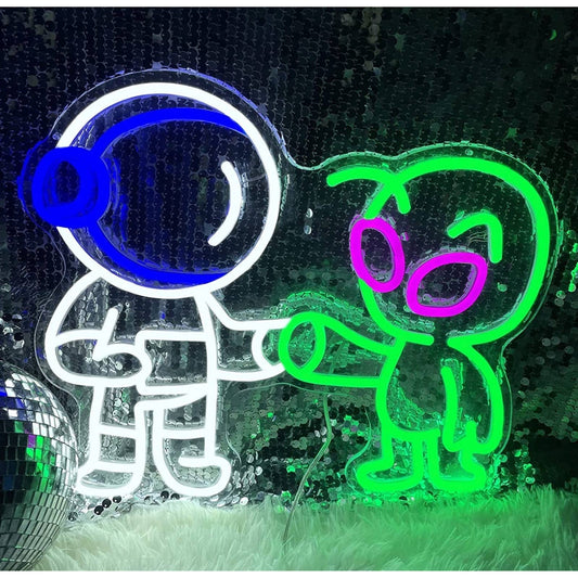 Cute Bright Baby Astronaut & Alien Friends LED Night Light Room Wall Decoration