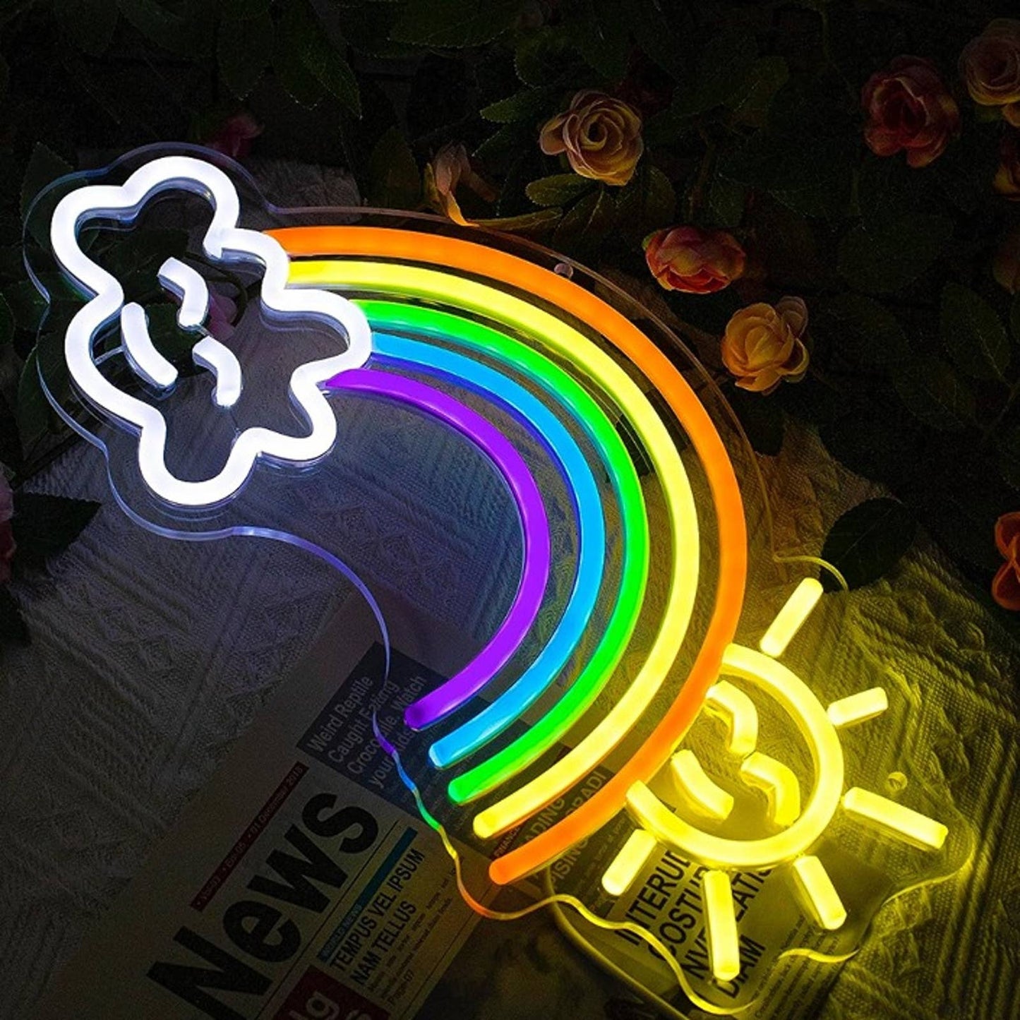 Lovely Vivd Bright Happy Rainbow Sun & Cloud LED Night Light Room Wall Decor