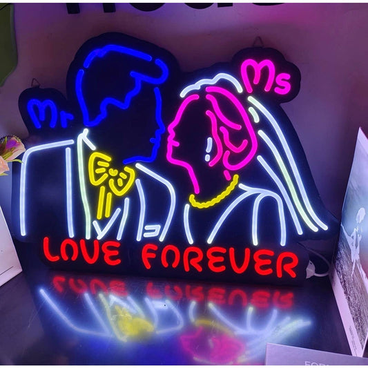 Adorable Bright Pink Mr. & Mrs. Love Forever Wedding LED Light Celebration Decor