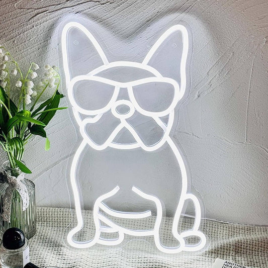 Cute Vivid Bright Cool White French Bulldog Frenchie w/ Shades LED Light  Decor