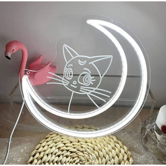 Adorable Bright White Luna Sailor Moon LED Night Light Kitty Cat Wall Decoration