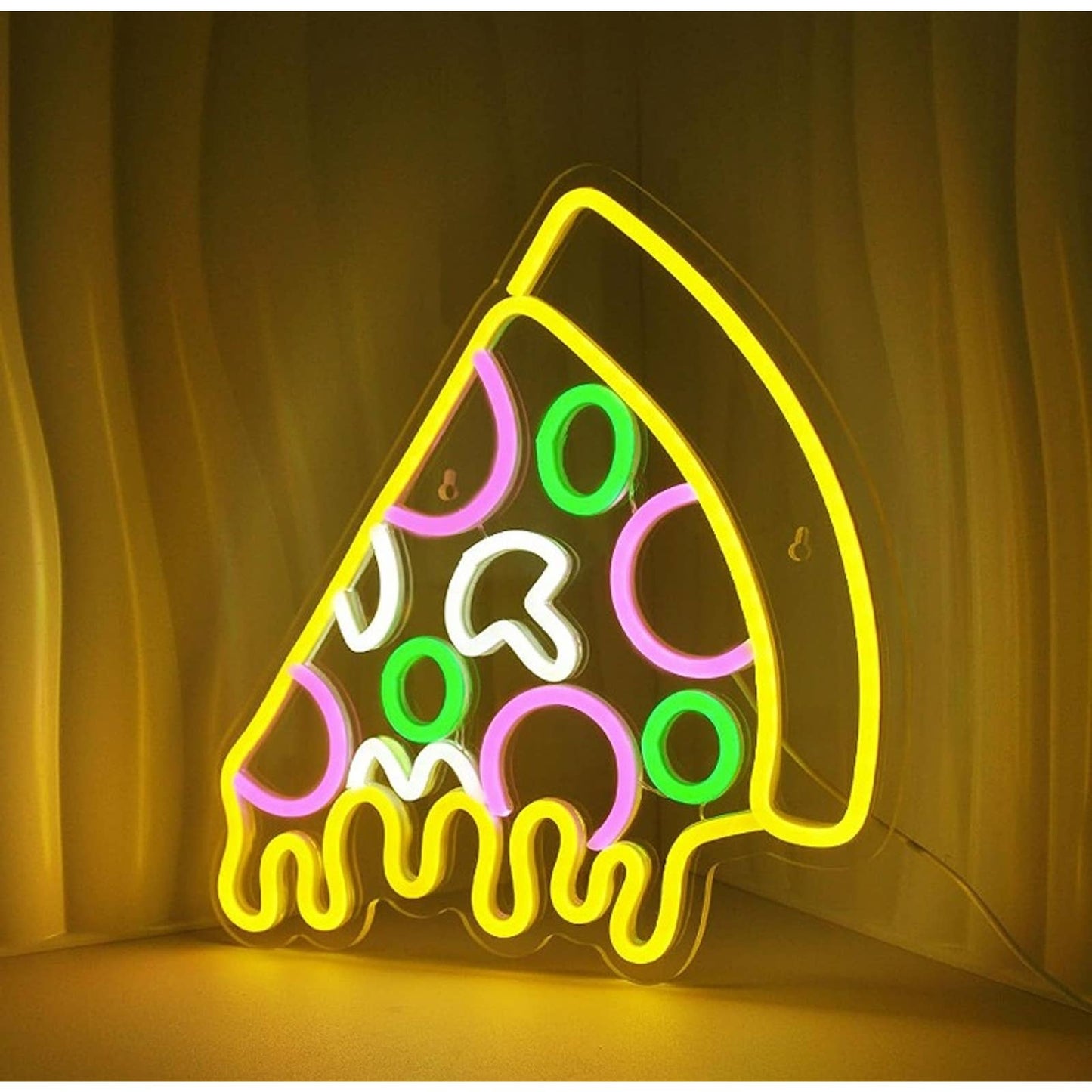 Super Cheesy Bright Yellow Supreme Pizza LED Night Light Room Wall Decor