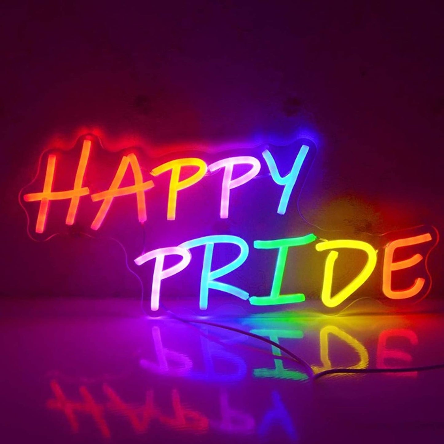 Vivid Bright Rainbow “Happy Pride” LED Night Light Room Wall Decor