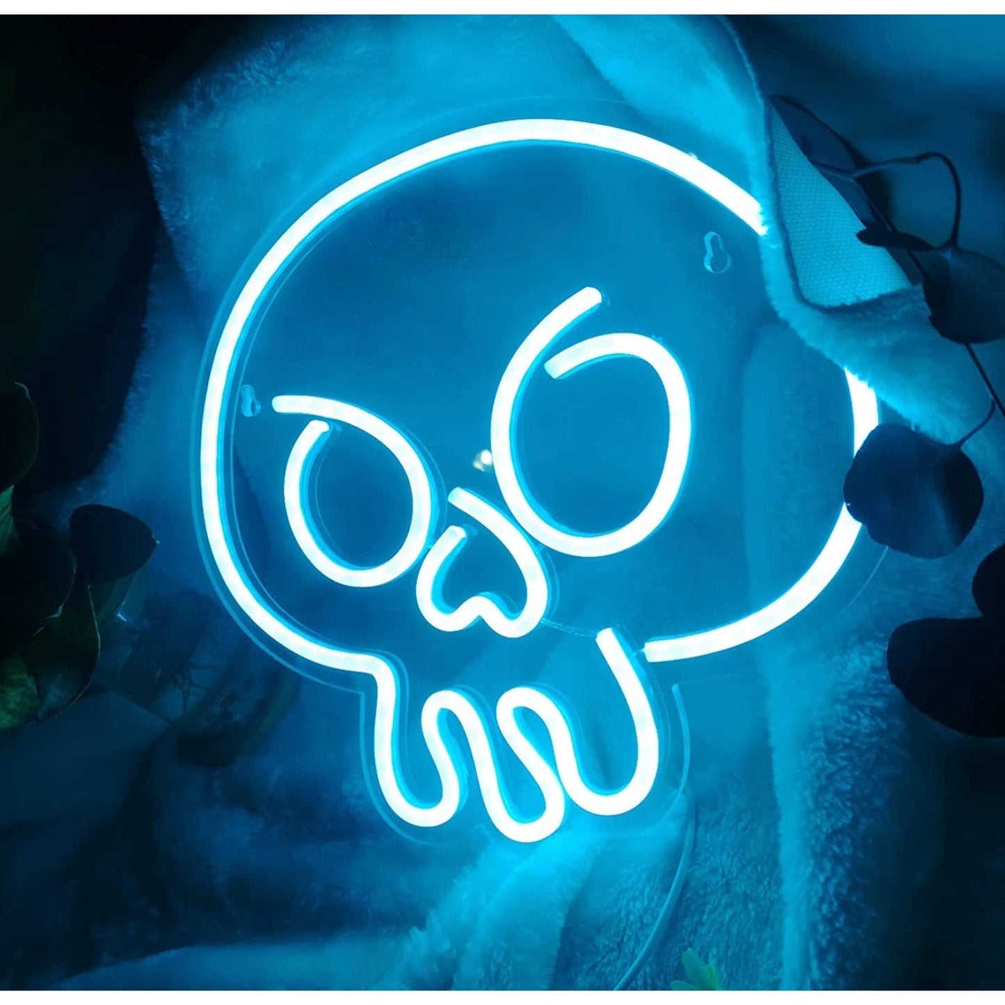 Simple Baby Blue Skull LED Night Light Room Wall Halloween Decor