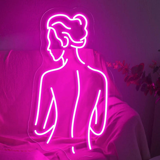 Lovely Bright Pink Woman Back LED Night Light Room Wall Art Decoration