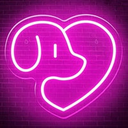 Adorable Bright Pink Puppy Dog Heart LED Night Light Room Wall Decoration