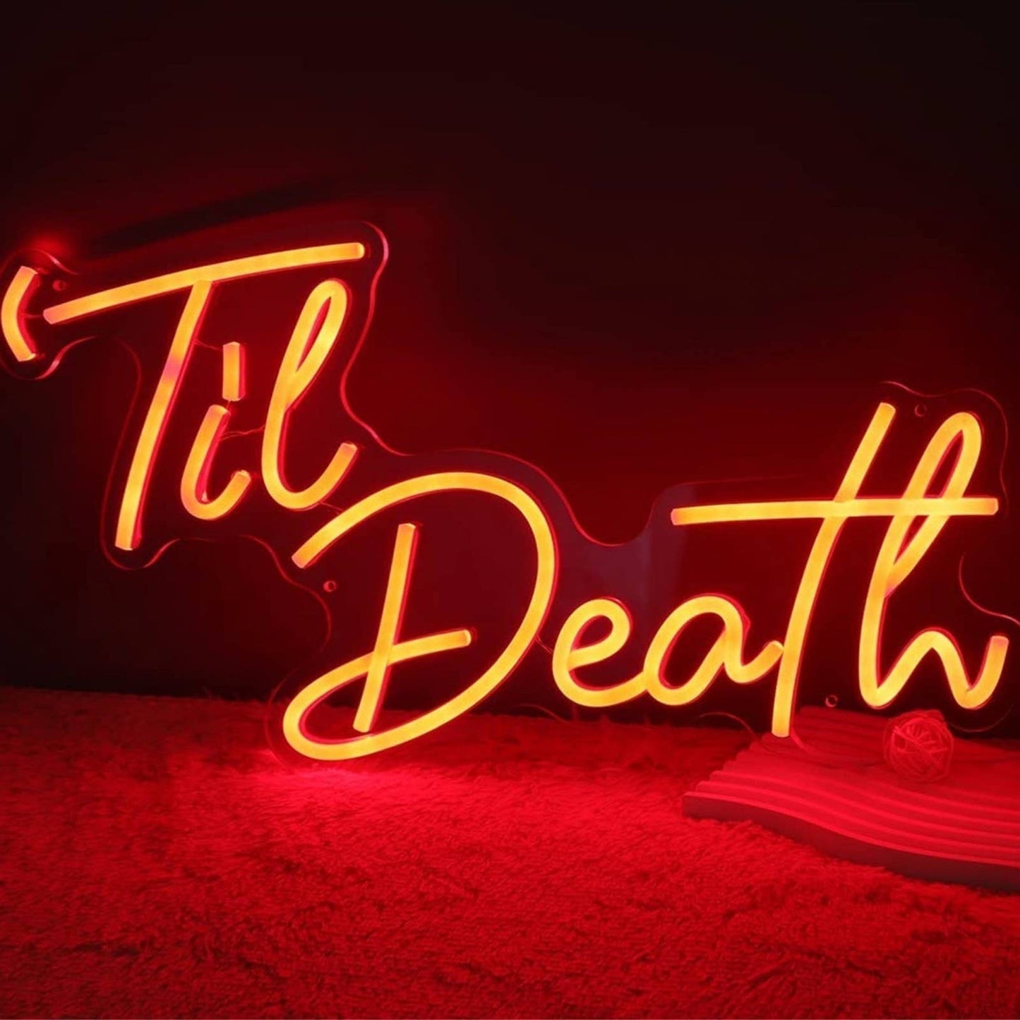 Lovely Bright Red Unique “Til’ Death” LED Night Light Marriage Room Wall Decorat
