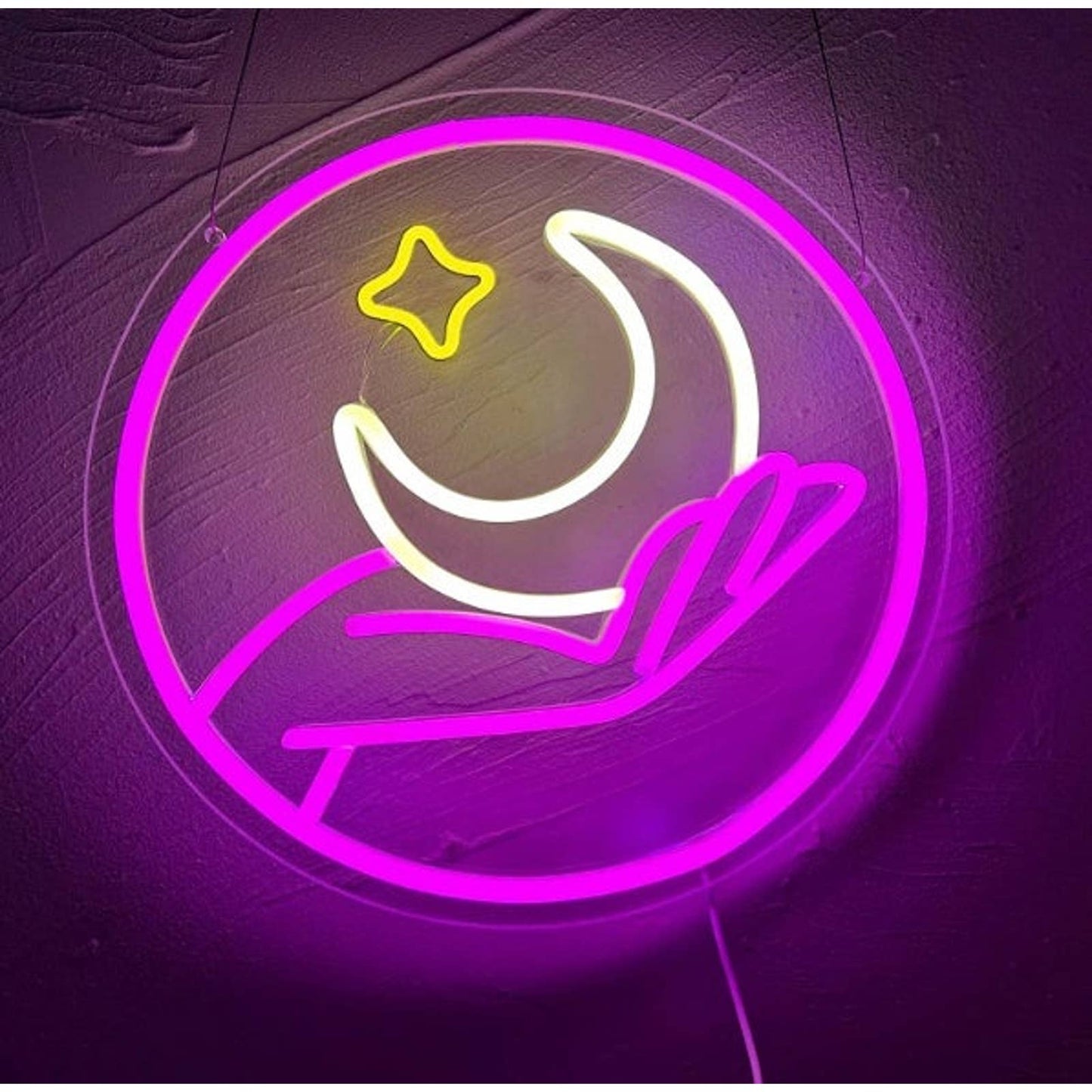 Lovely Bright Pink Moon in Hand LED Night Light Room Wall Decoration