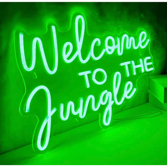 Vivid Bright Green “Welcome Come to Jungle” LED Night Light Room Wall Decor