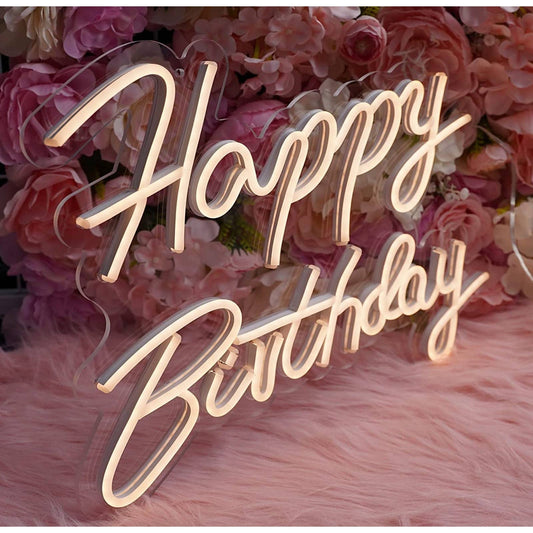 Lovely Simple Bright White Happy Birthday LED Night Light Room Wall Decoration