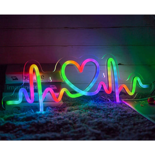 Lovely Bright Quality Rainbow Heart Beat LED Night Light Room Wall Pride Decorat