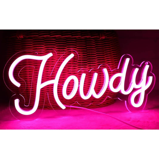 Vivid Bright Pink Simple Howdy LED Night Light Sign Southern Room Wall Decor