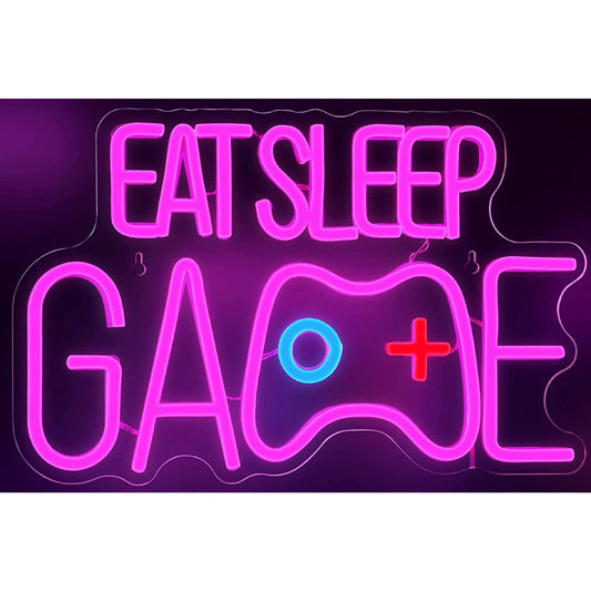 Lovely Bright Pink Eat Sleep Game Girl Gamer LED Night Light Room Wall Decoratio