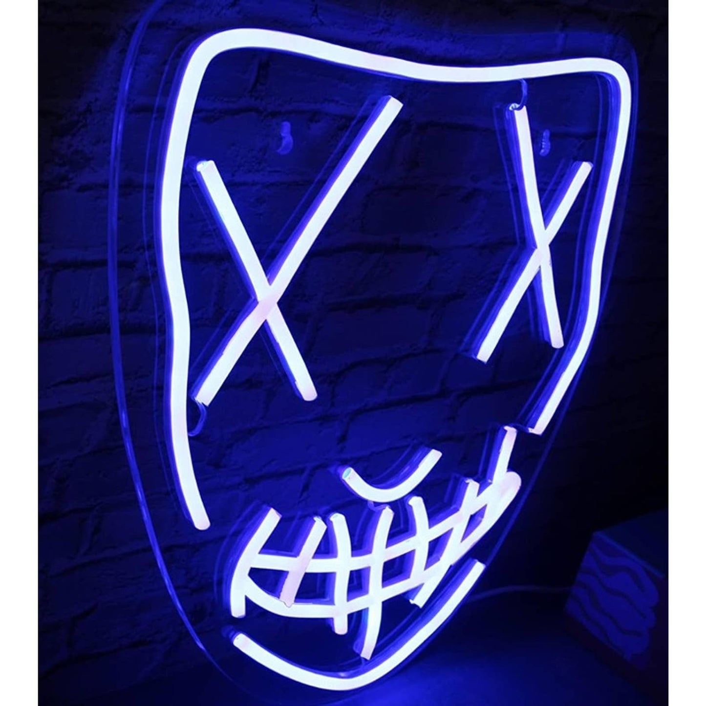 Vivid Bright Blue X-Eye Stitch Mask LED Night Light Rave Room Wall Decor