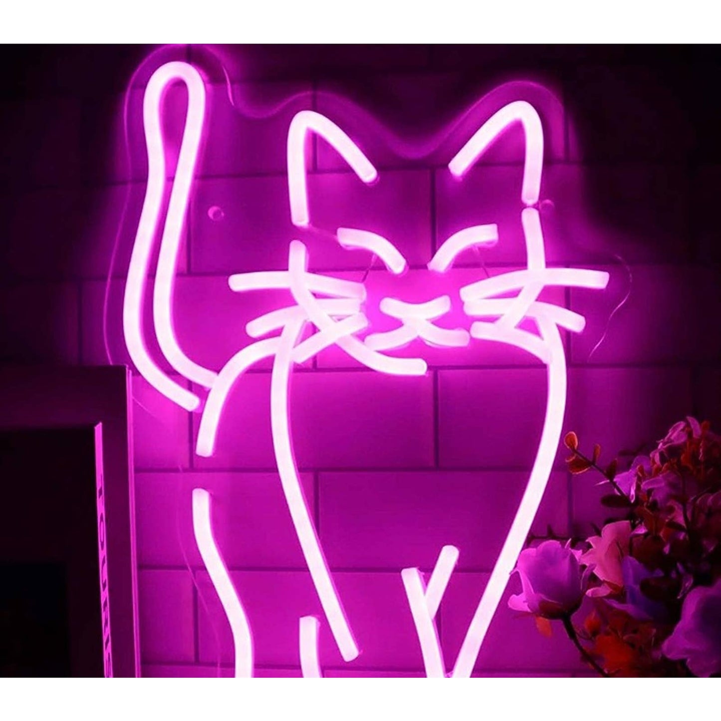 Lovely Vivid Bright Pink Walking Kitty Cat LED Night Light Room Wall Decor