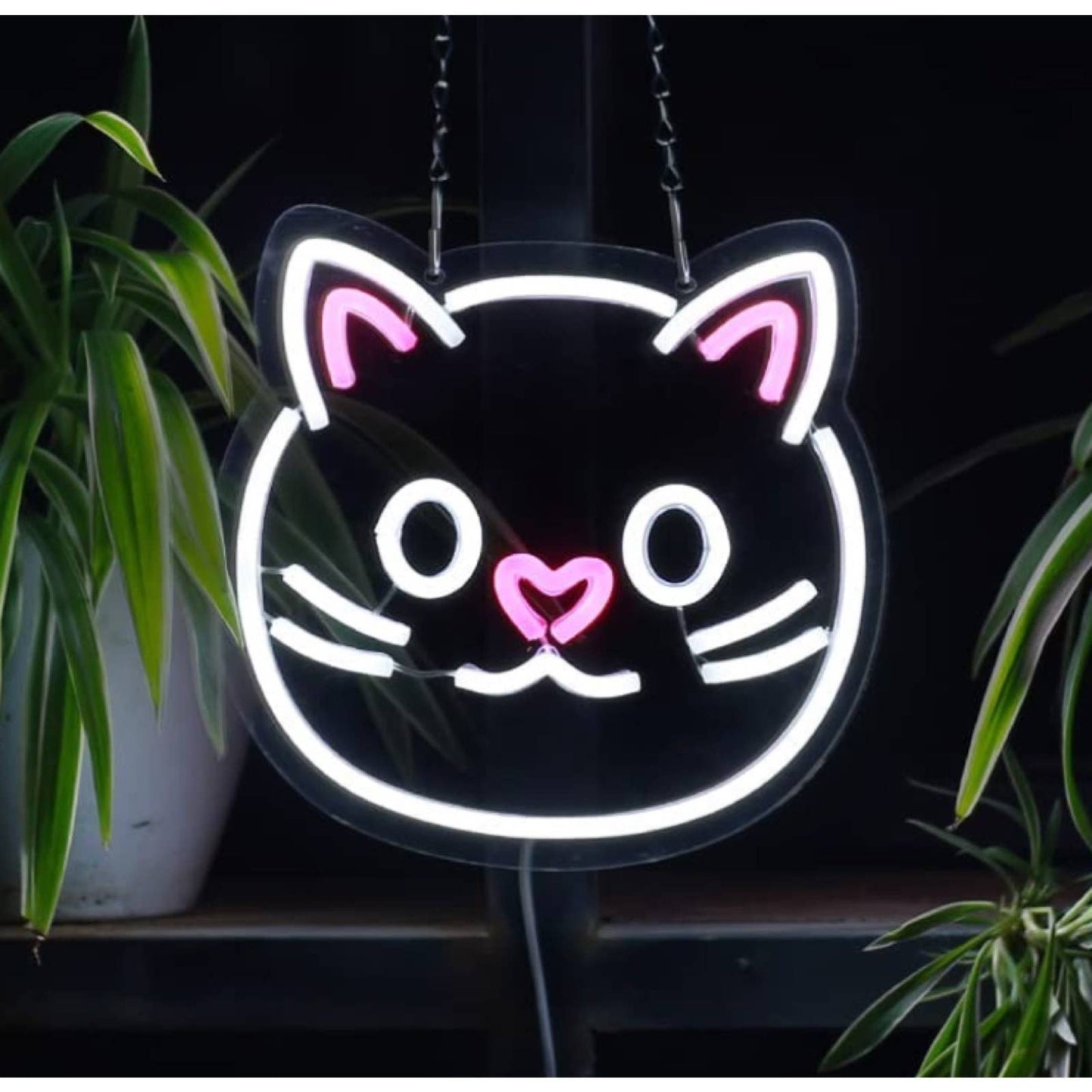 Adorable Round Kitty Cat Heart Nose Face LED Night Light Room Wall Decoration
