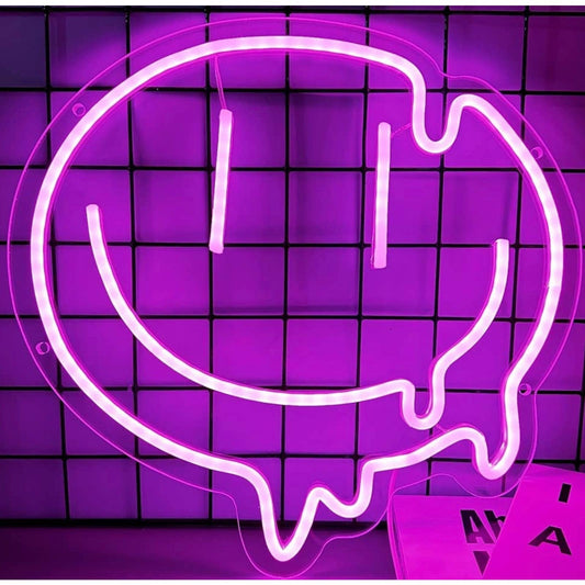 Fun Bright Pink Melting Smiley Face LED Night Light Room Wall Decoration