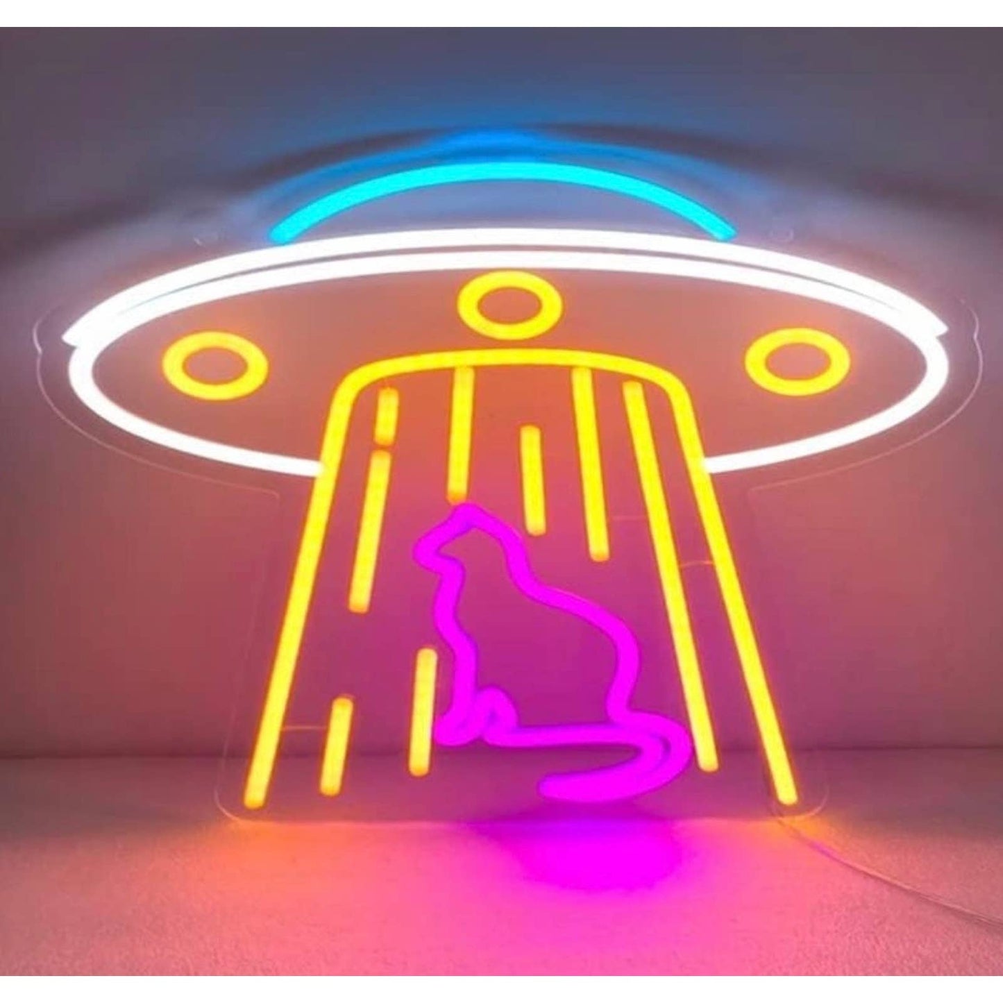 Fun Bright Kitty Cat Abducted by Alien UFO Spaceship LED Night Light Decor