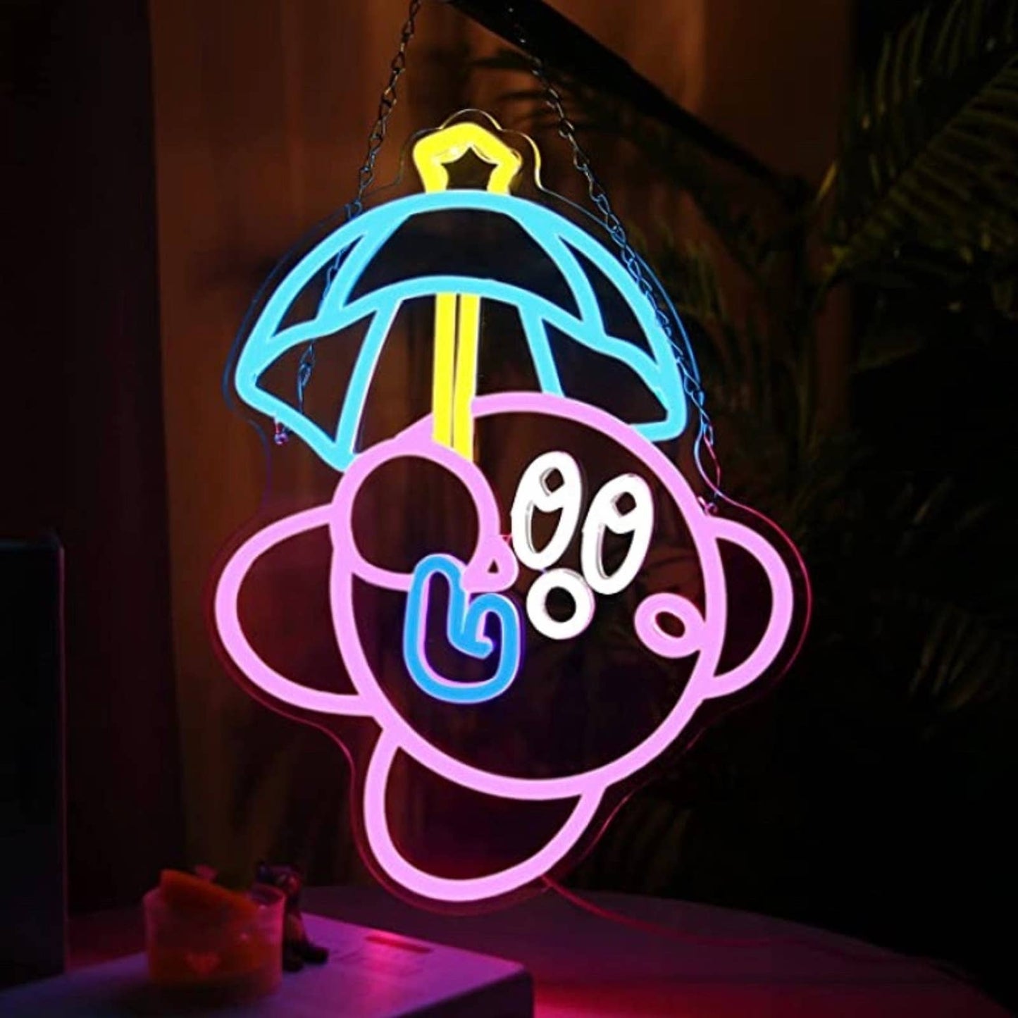 Super Cute Bright Kirby w/ Umbrella LED Night Light Video Game Decoration