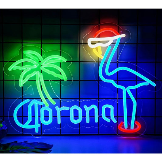 VIvid Bright Blue Corona Palm Tree Flamingo LED Night Light Room Wall Decoration