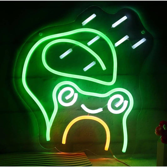 Fun Bright Green Frog w/ an Umbrella Leaf LED Night Light Room Wall Decor