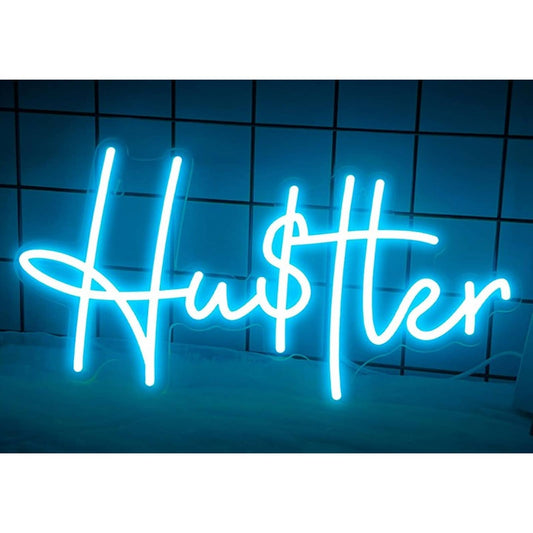 Vivid Bright Blue “Hustler” $ Sign LED Night Light Room Wall Decor
